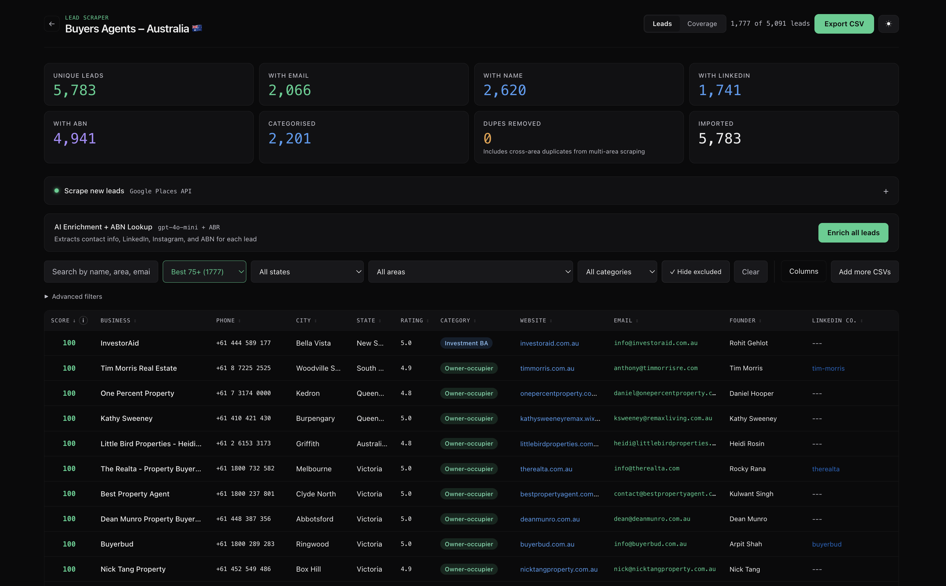 Lead Scraper dashboard screenshot